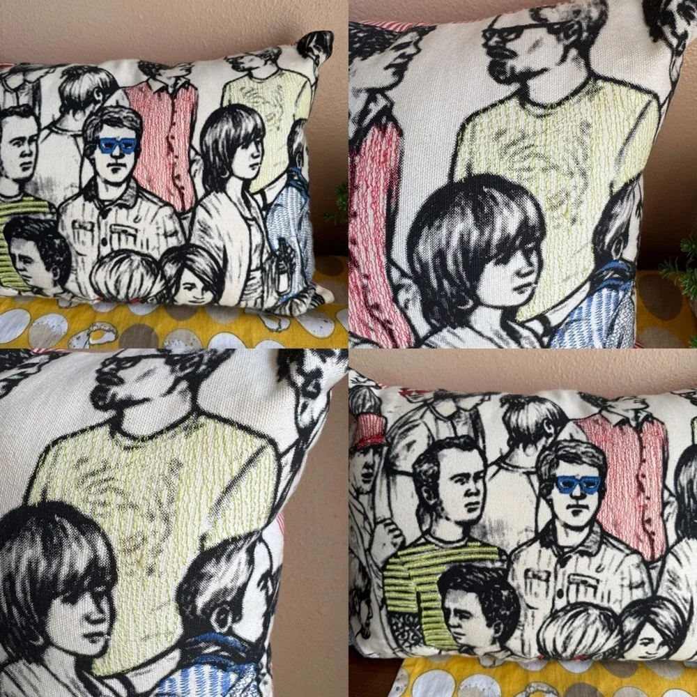 Embroidered Crowd sketch small pillow